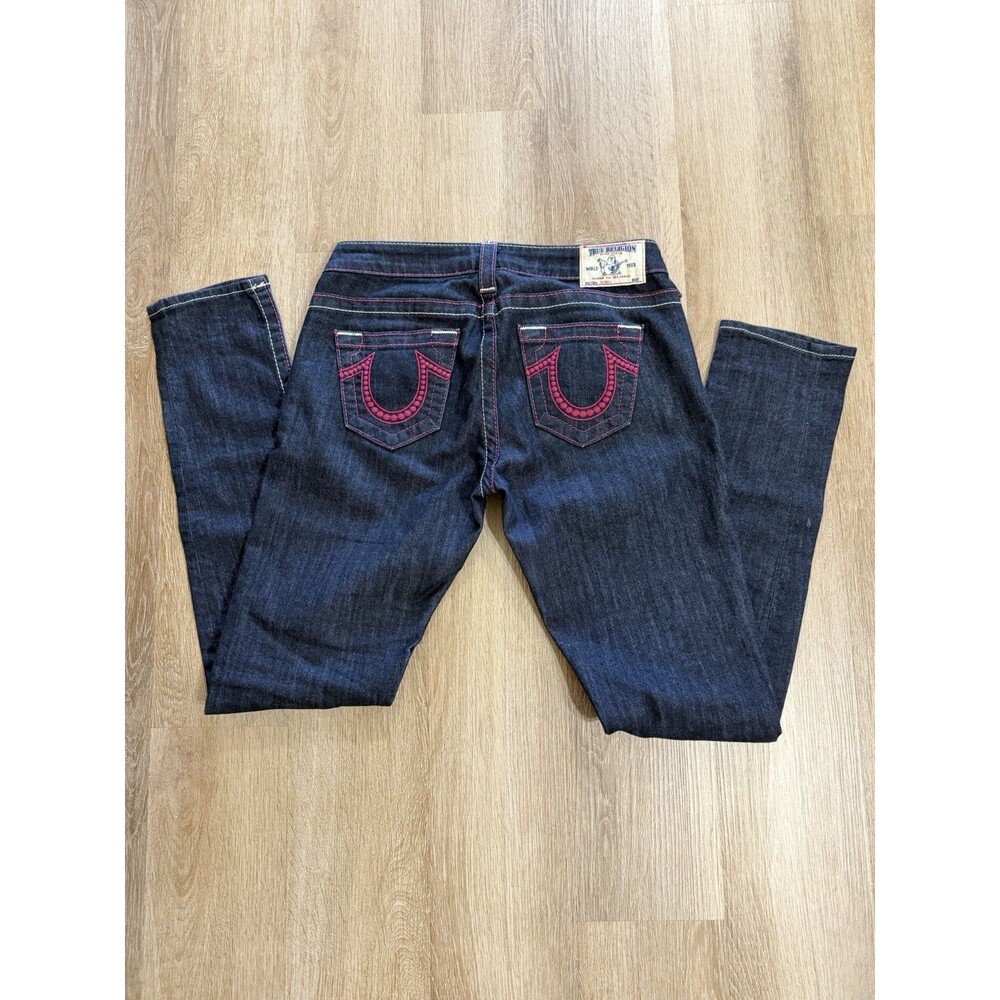 True Religion Low Rise Skinny Fit Pink Stitching Women’s Jeans Size 28